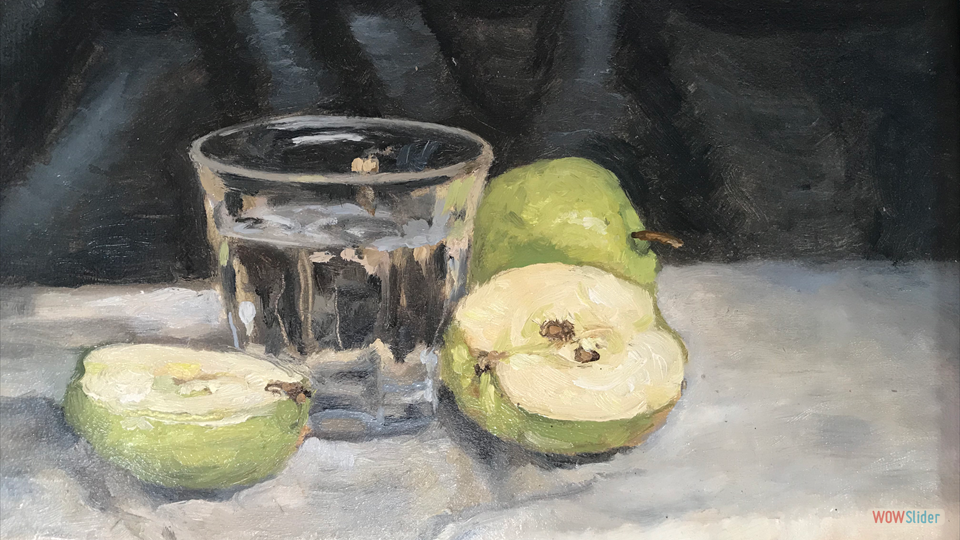 APPLE AND WATER oil on panel