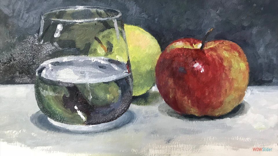 APPLES AND GLASS oil on paper