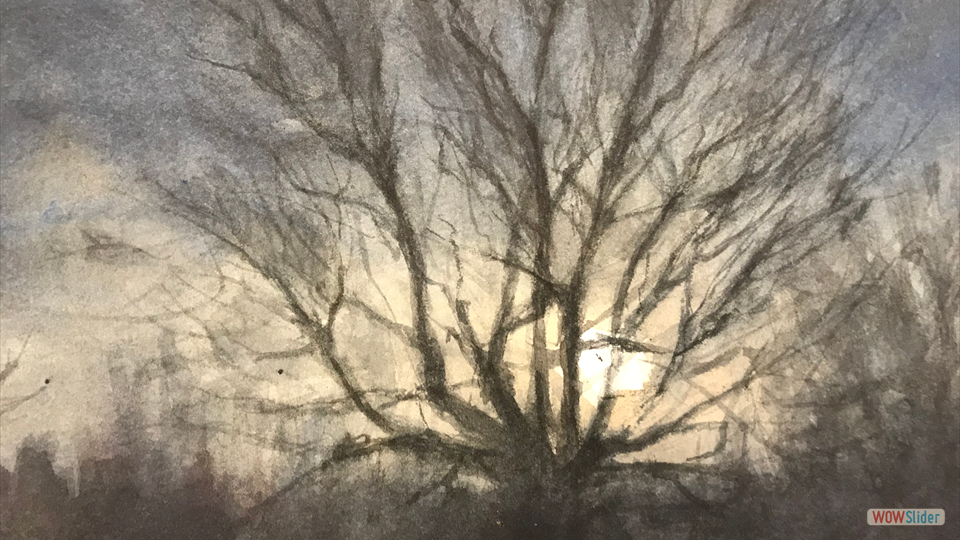 MOONRISE BEHIND THE MOTHER MAPLE watercolor